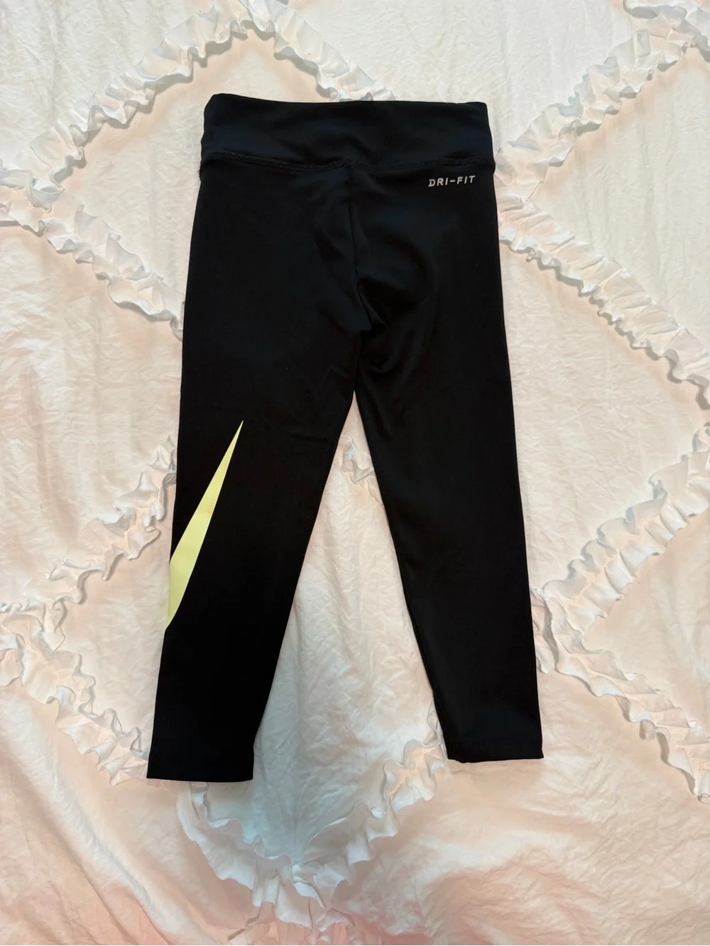 Nike Girls Black Leggings with Yellow Swoosh Accent XS 4